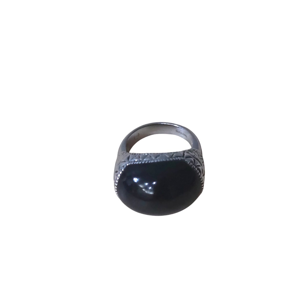 Ottoman Silver Tone oval Black Onyx Dome Statement Ring Sz 10 Men Gemstone